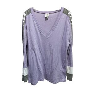 VS PINK‎ Lavender/Gray V Neck Long Sleeve Top Size L Oversized Lightweight